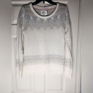 H&M Logg L White Cream Grey Fair Isle Angora Blend Women’s Sweater